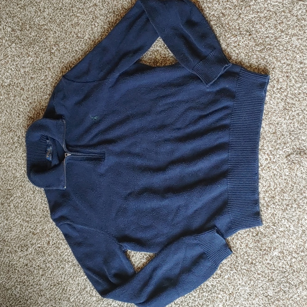 Polo Ralph Lauren Quarter Zip Blue Cotton Knit Pullover Men's Size L